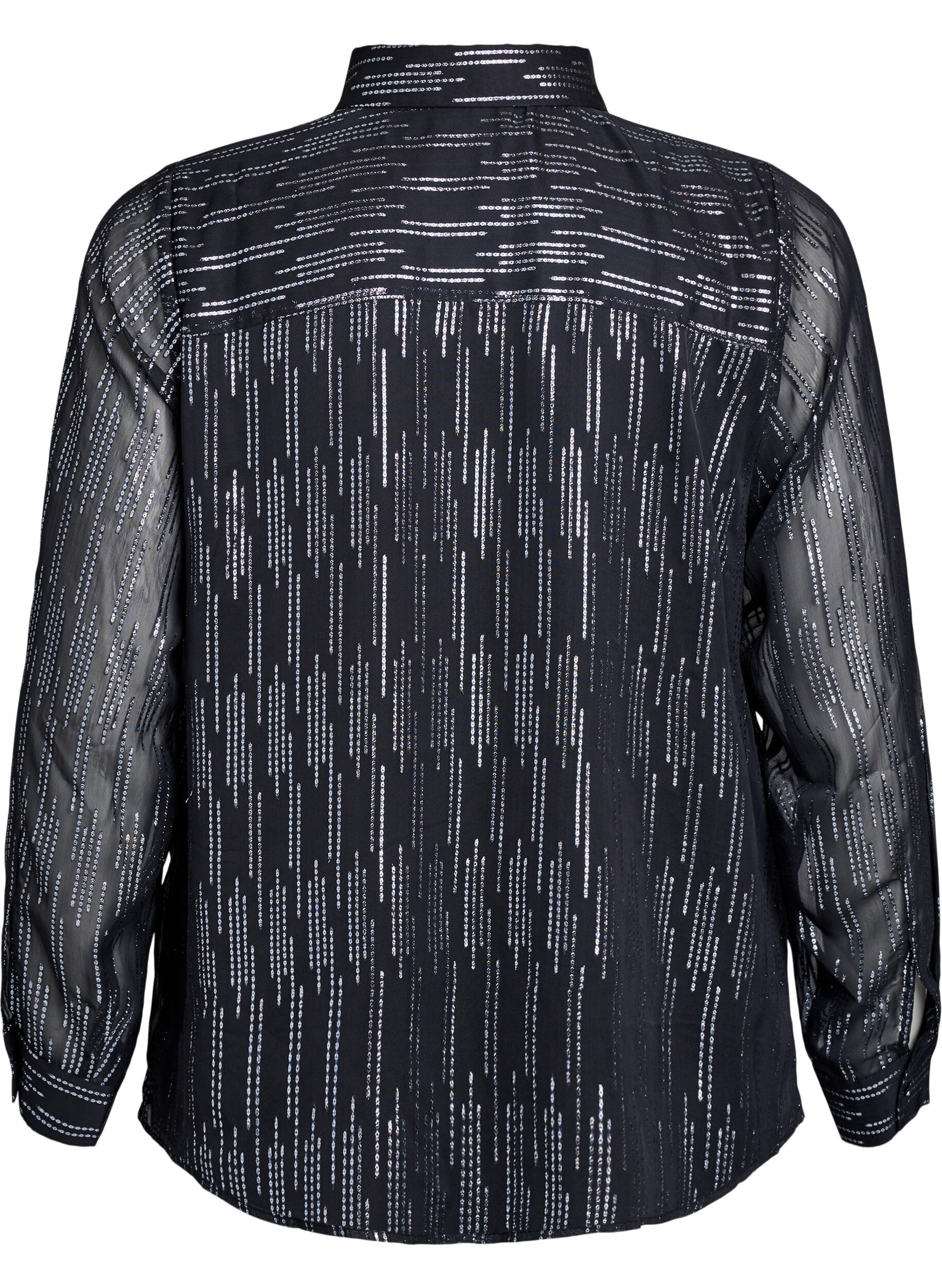 Zizzi Bluse mit glitzerndem Muster, Schwarz, Packshot image number 1