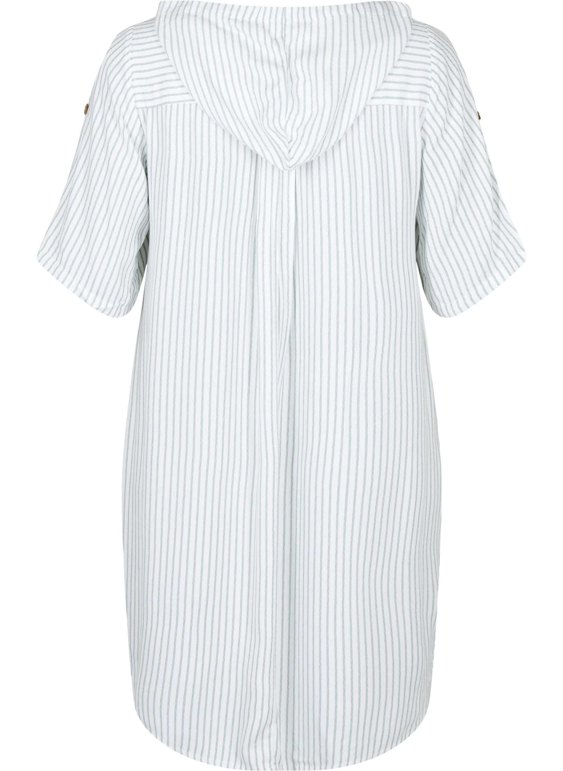 Zizzi Kurz&auml;rmelige Viskose-Tunika mit Kapuze, Chinois Green Stripe, Packshot image number 1