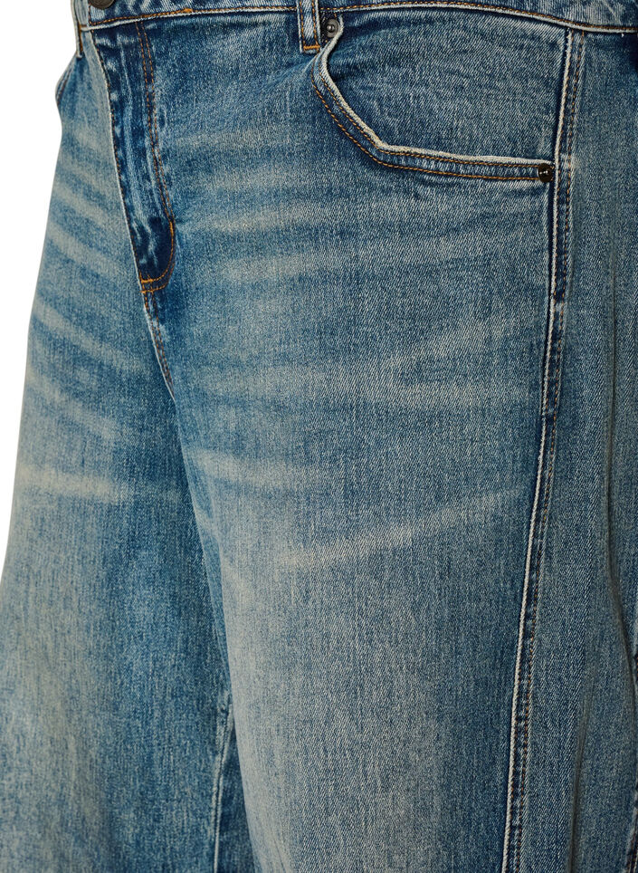 Barrel Fit Jeans mit Used-Waschung, Blau, Packshot