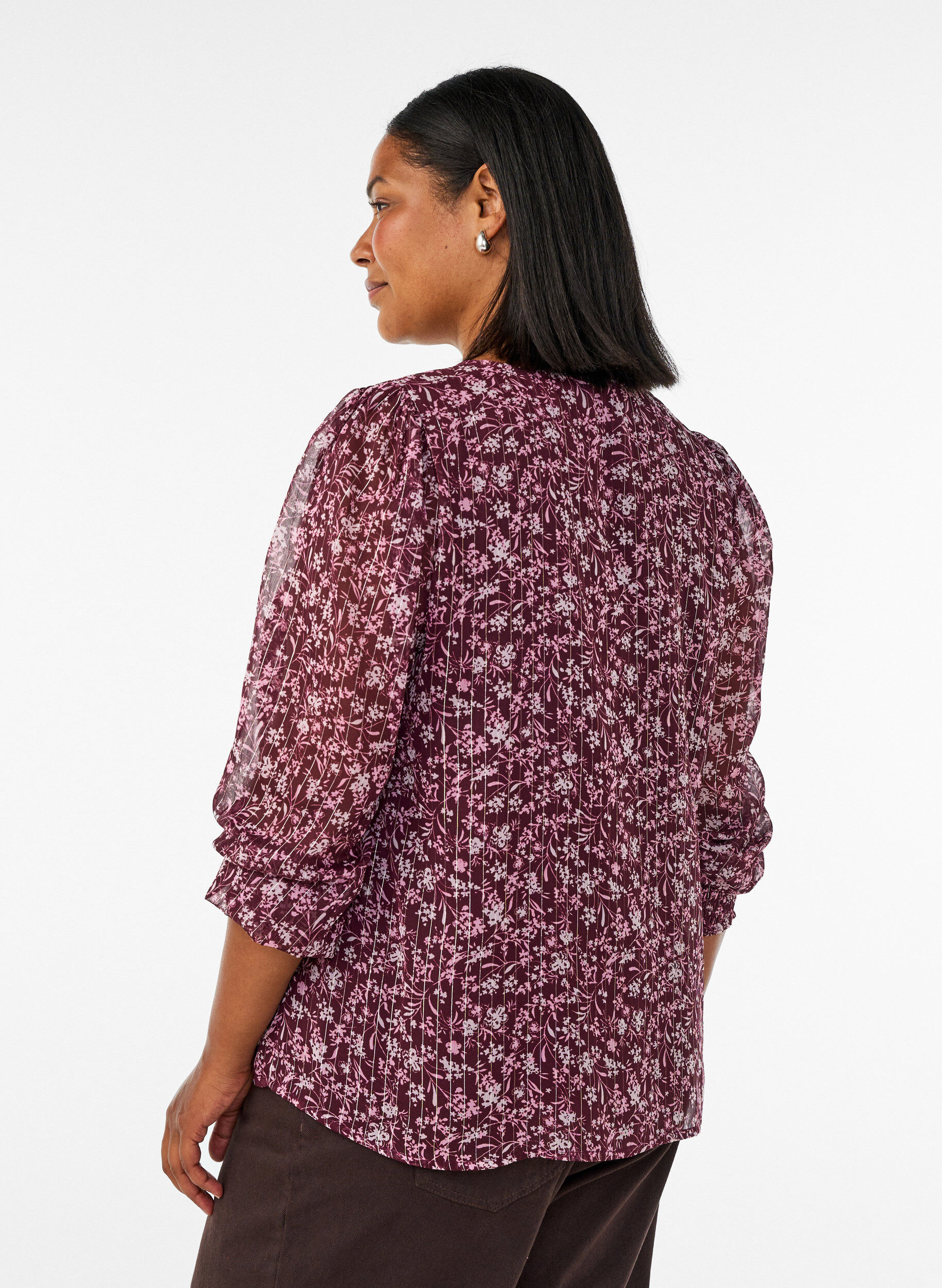 ZizziBluse mit gebl&uuml;mtem Print und Glitzerfaden, Rot, Model image number 2