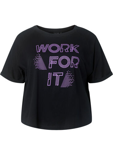 Baumwoll-Trainings-T-Shirt mit Druck, Black w. Work For It, Packshot image number 0
