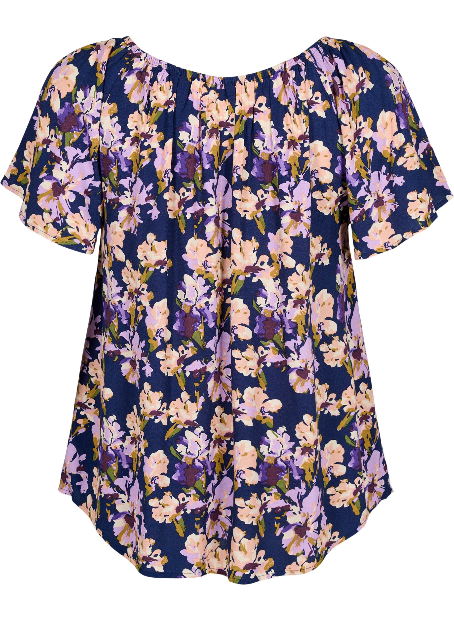 Zizzi Bluse aus Viskose mit Blumenmuster und kurzen &Auml;rmeln, Small Flower AOP, Packshot image number 1