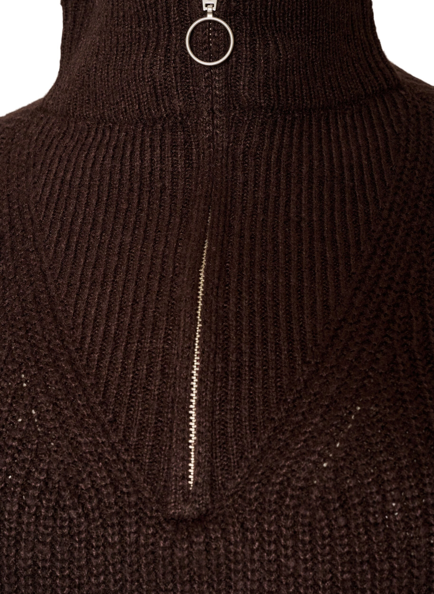 ZizziStrickpullover mit hohem Kragen und Rei&szlig;verschluss, Braun, Packshot image number 2