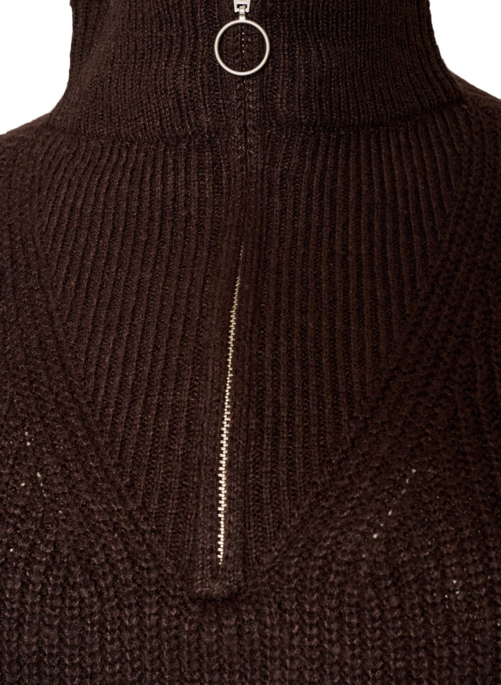 Strickpullover mit hohem Kragen und Rei&szlig;verschluss, Braun, Packshot image number 2
