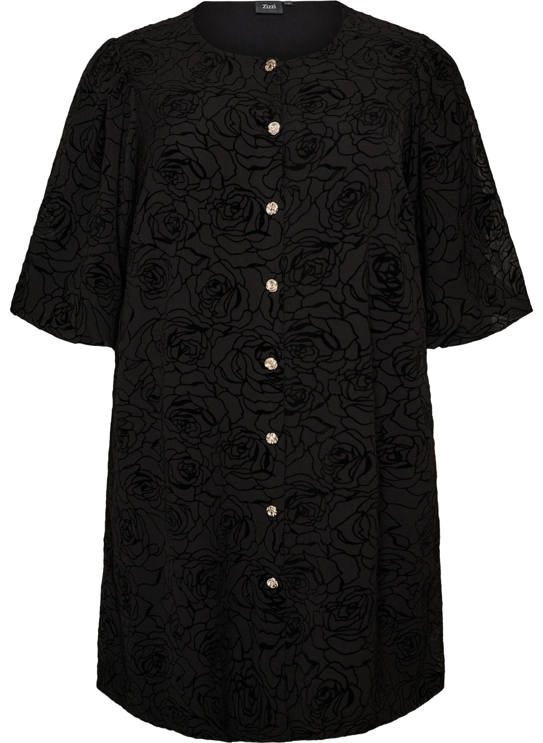Kurzes Kleid mit Rosenprint und Kn&ouml;pfen
