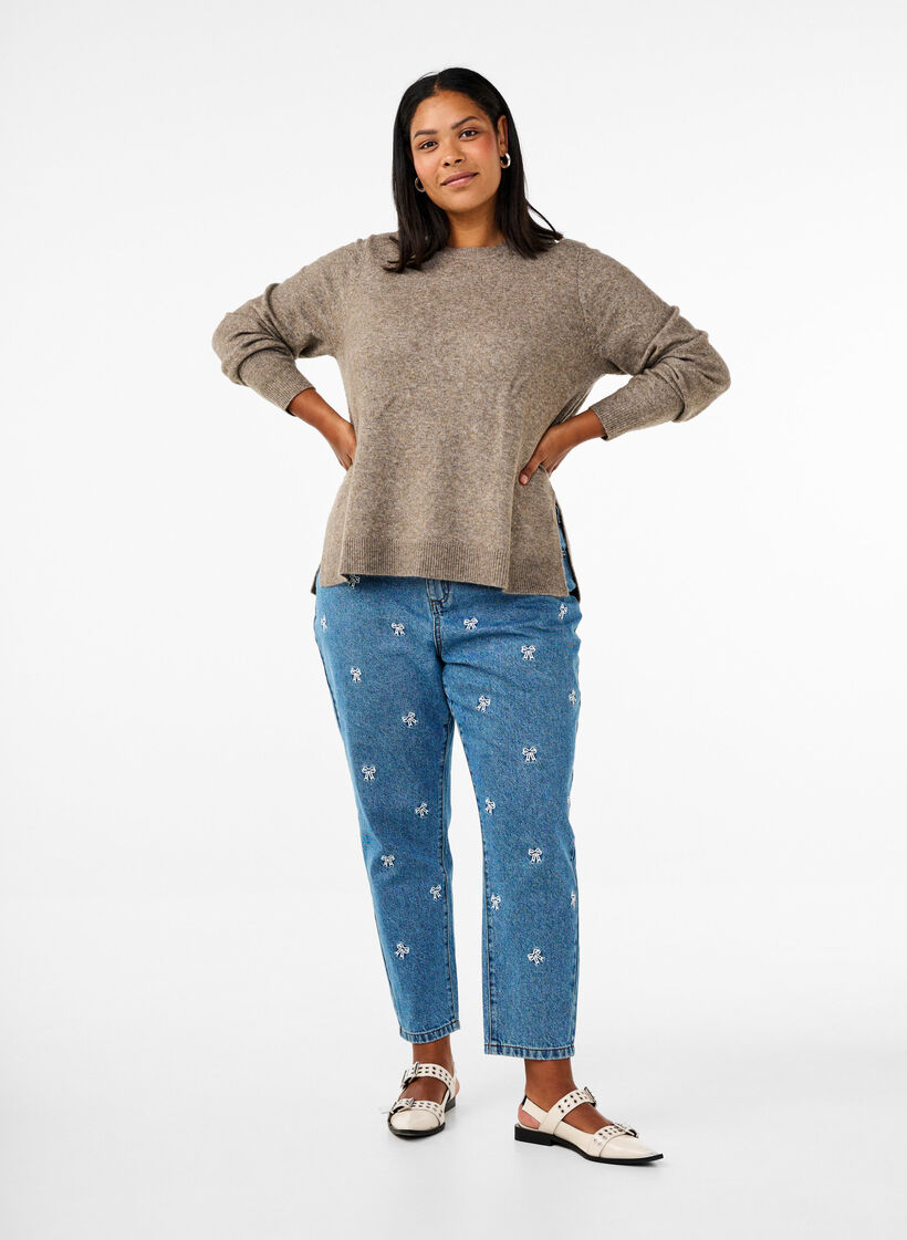 Stricktop aus Wolle mit Schlitzen, Walnut Mel., Model image number 2