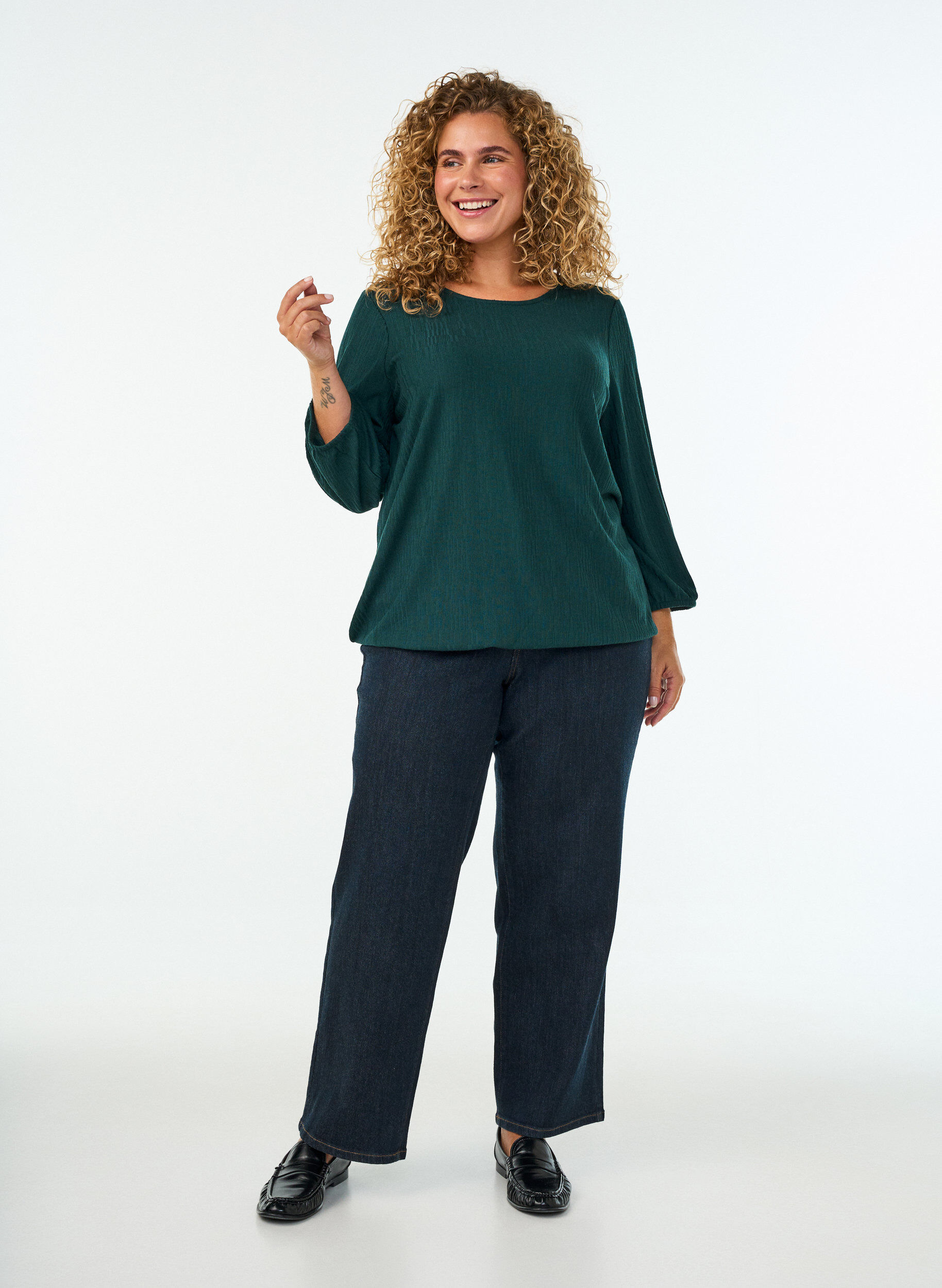 ZizziBluse mit Struktur und 3/4-&Auml;rmeln, Gr&uuml;n, Model image number 1