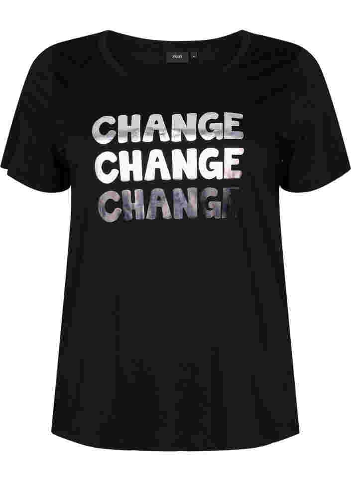 Kurzärmeliges Baumwoll-T-Shirt, Black Change, Packshot image number 0