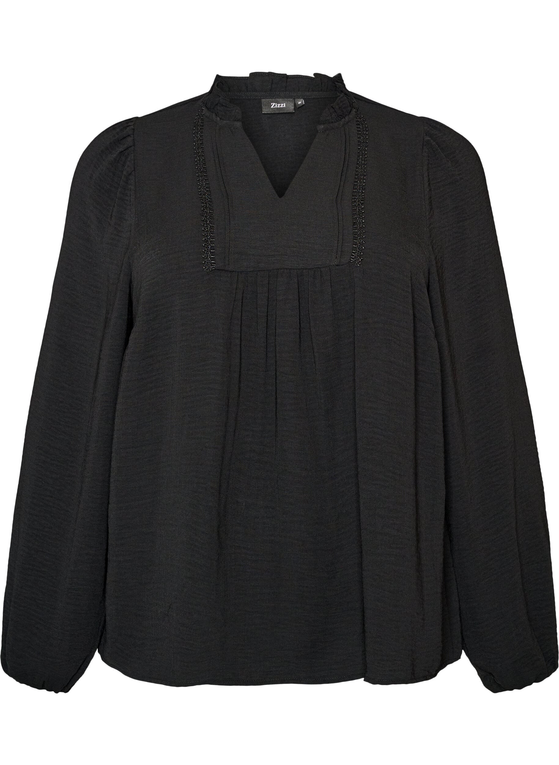 Bluse mit V-Ausschnitt und H&auml;kelband