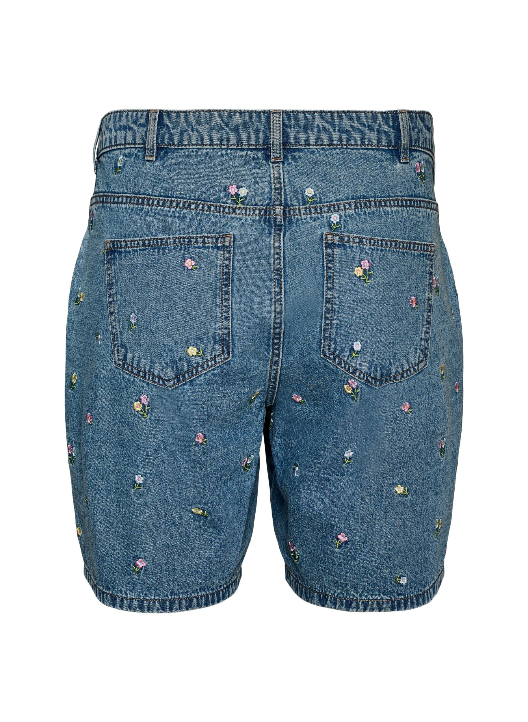 Zizzi Shorts aus Denim mit bestickten Blumen, Blau, Packshot image number 1