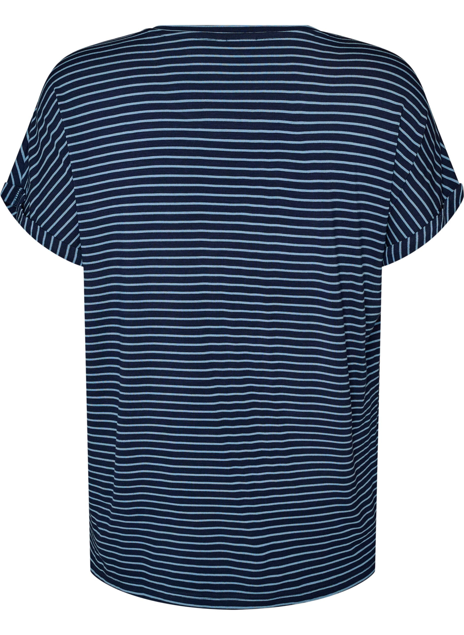 ZizziGestreiftes T-Shirt aus Viskose mit Rundhalsausschnitt, Blau, Packshot image number 1