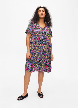 FLASH – Kleid mit V-Ausschnitt und Blumendruck, Multi Flower, Model image number 2