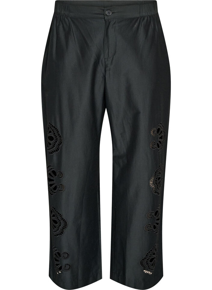 Hose aus Baumwolle mit bestickten Cut-outs, Schwarz, Packshot image number 0