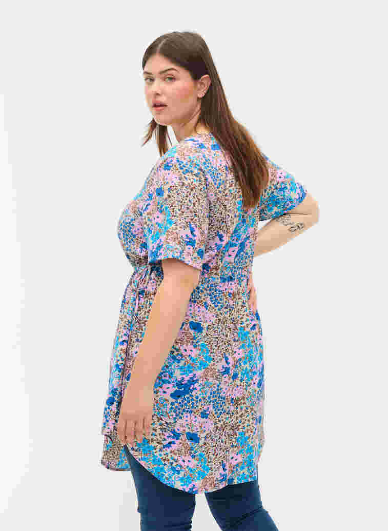 Gemustertes Kleid mit Schnurdetails, Blue Rose Flower, Model image number 1