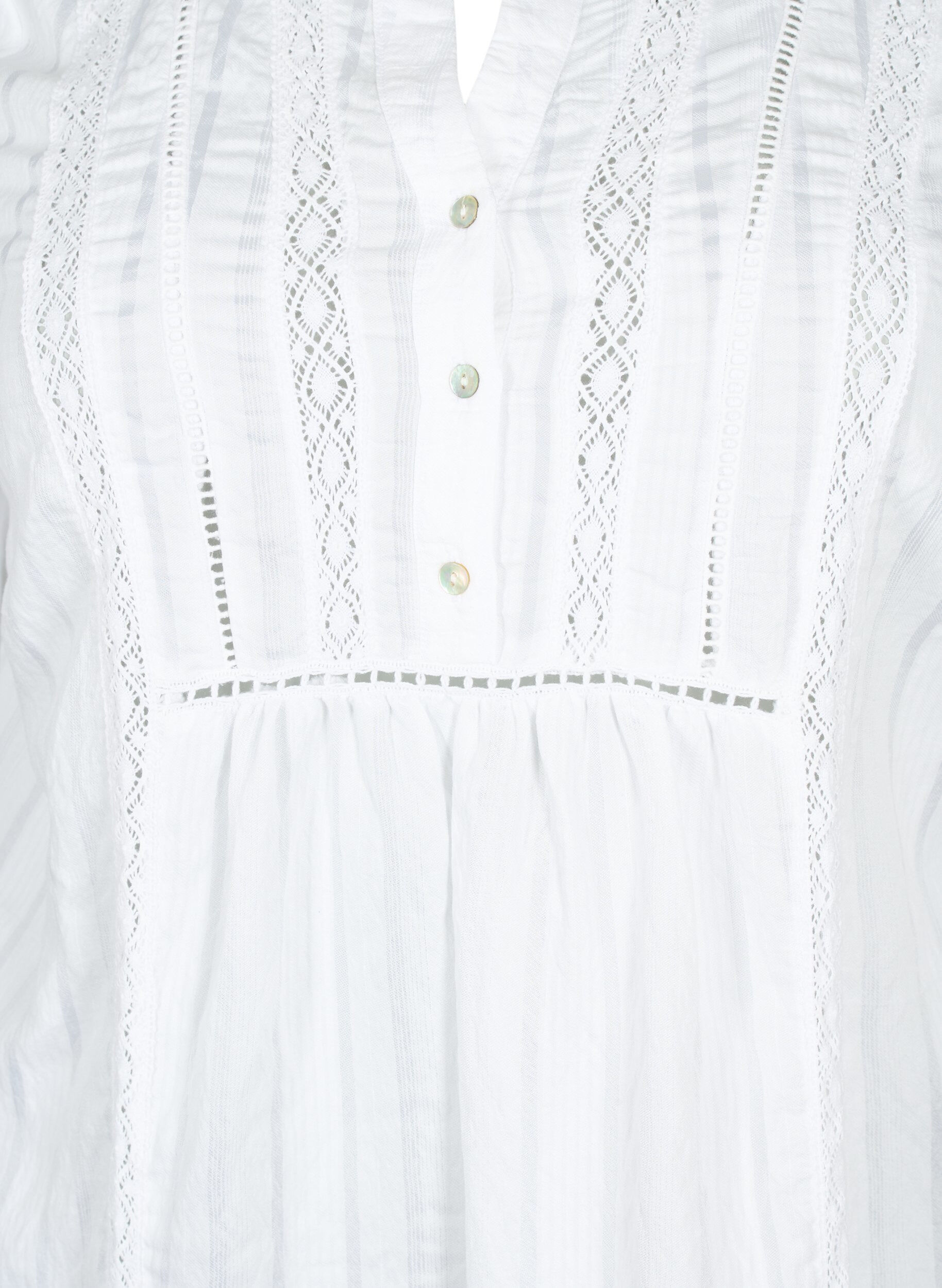 Zizzi Gestreiftes Viskose Kleid mit Spitzenb&auml;ndern, Bright White, Packshot image number 2
