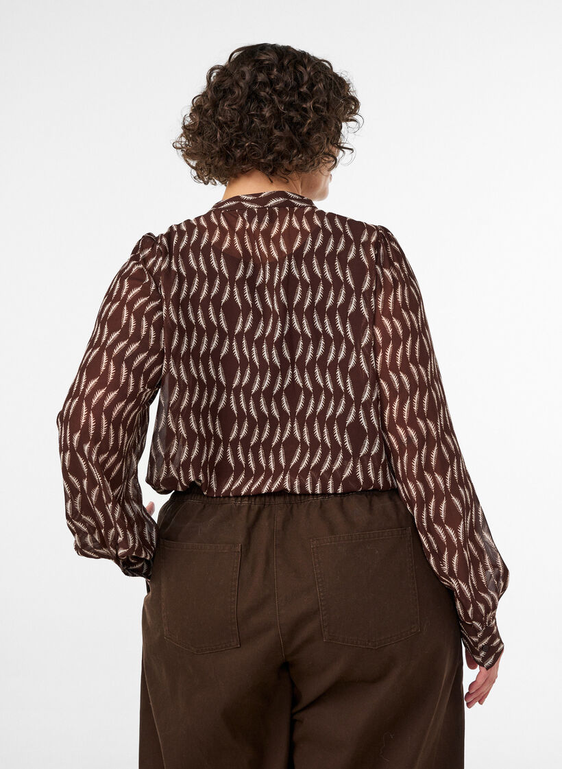 Bluse mit Allover-Print und kurzer Knopfleiste, Braun, Model image number 2