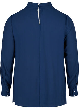 Langarm Bluse mit hohem Kragen, Navy Blazer, Packshot image number 1