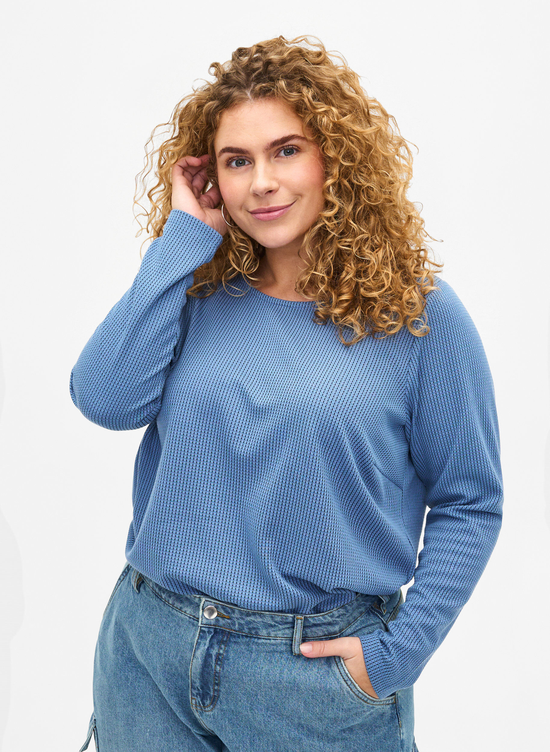 Zizzi Strukturierte Bluse in A-Linie, Quiet Harbor, Model image number 0