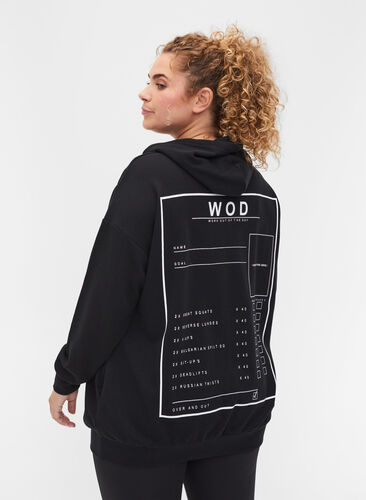 Langarm Sweatshirt mit Kapuze und Print, Black WOD, Model image number 1