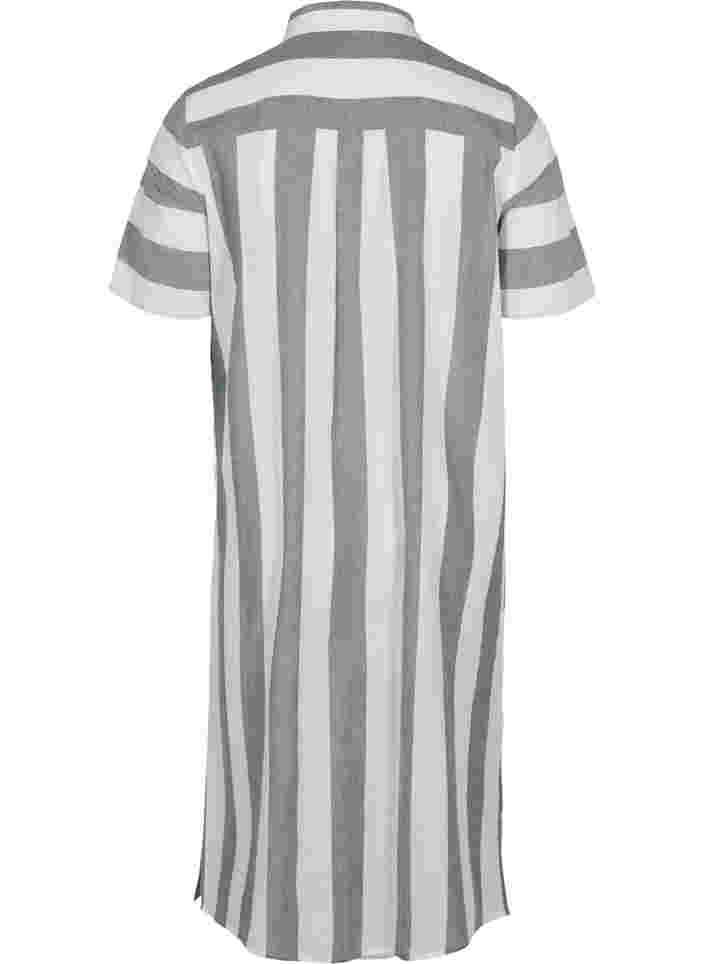 Kurzärmeliges Hemdkleid aus Baumwolle mit Streifen, Thyme Stripe, Packshot image number 1