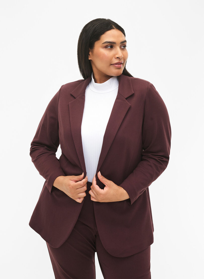 Schlichter Blazer mit Knopfverschluss, Dunkles Bordeaux, Model image number 0