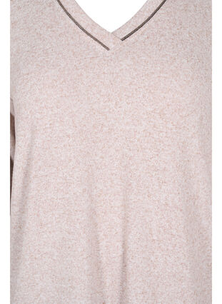 Bluse mit V-Ausschnitt und langen Ärmeln, Natural Mel., Packshot image number 2