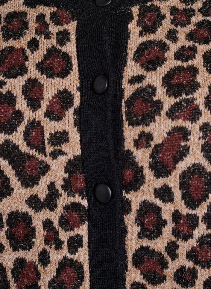 Cardigan mit Leopardenmuster und Kontrastbesatz, Schwarz, Packshot image number 2