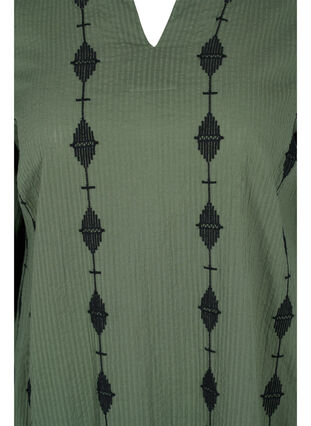 Gemustertes Baumwollkleid mit V-Ausschnitt und langen Ärmeln, Thyme, Packshot image number 2