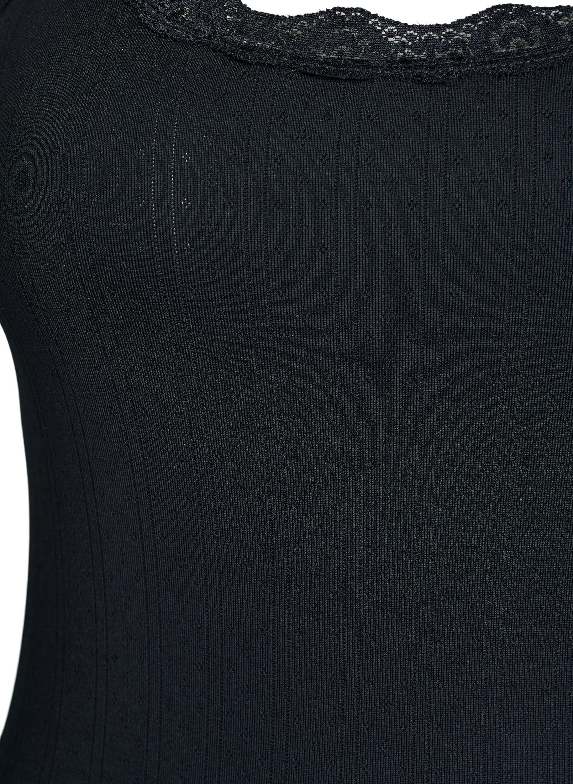 Zizzi Tanktop mit Spitzen und Lochstickerei, Schwarz, Packshot image number 2