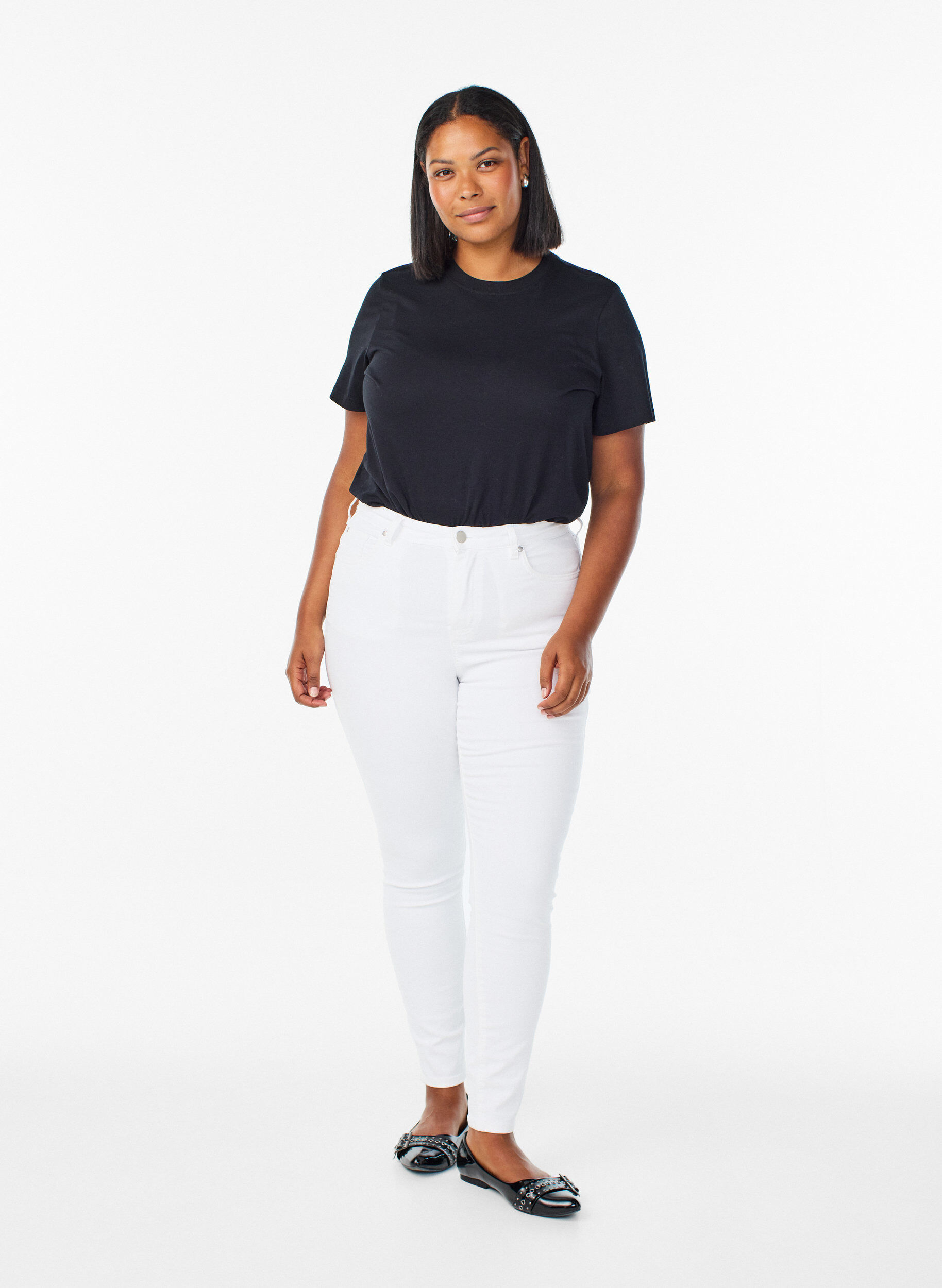 Zizzi Amy Super Slim Fit Jeans mit hoher Taille, Wei&szlig;, Model image number 0