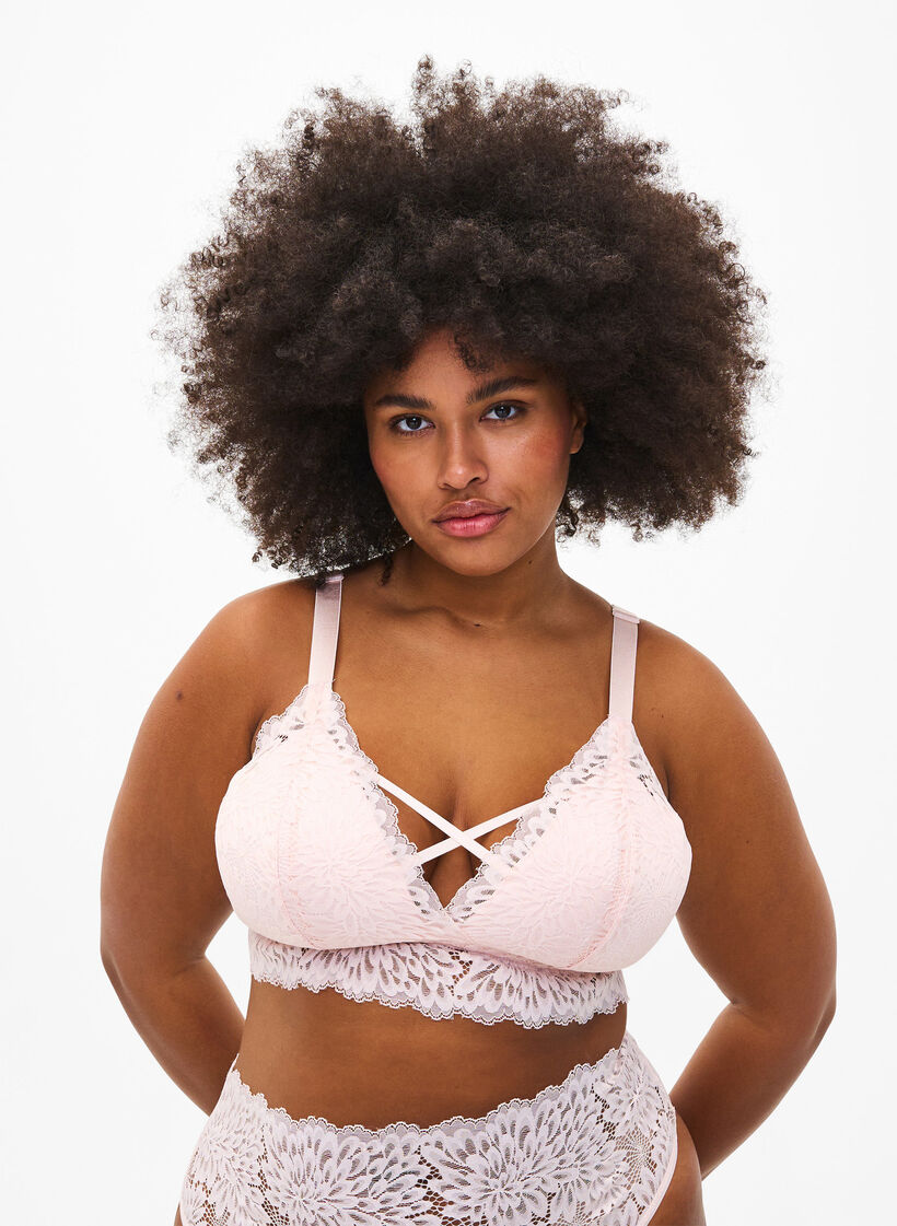 Bralette mit String-Detail und weicher Polsterung, Peach Blush, Model image number 0