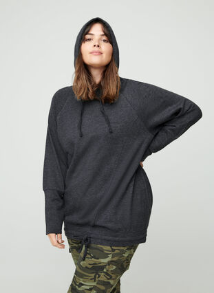 Sweatshirt mit justierbarem Bund, Black Mel., Model image number 0