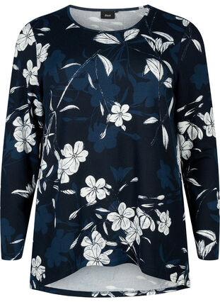  Bluse mit Blumenmuster und langen Ärmeln, Navy B. Flower AOP, Packshot image number 0