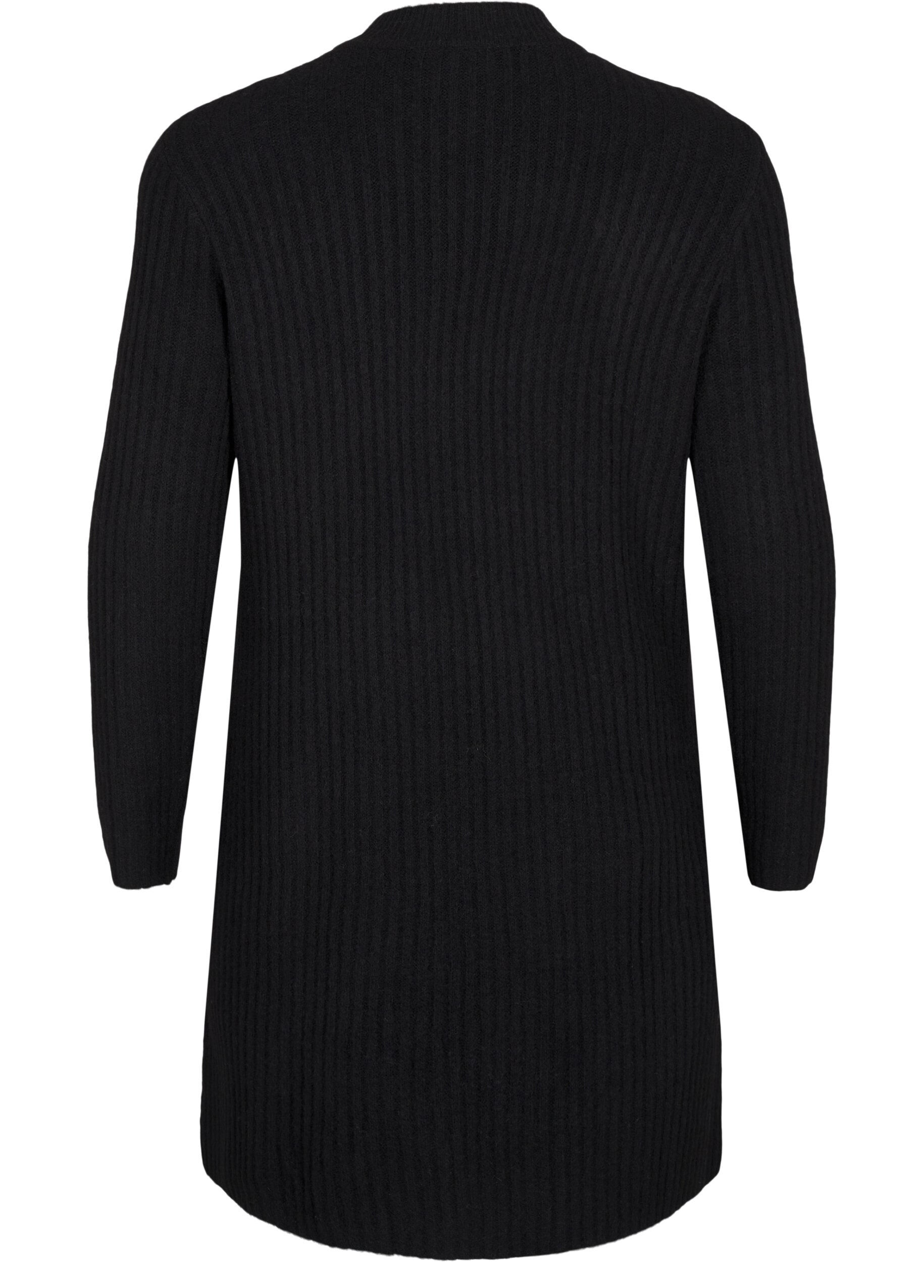 Zizzi Kurzes Rippstrickkleid mit Rundhalsausschnitt, Black, Packshot image number 1