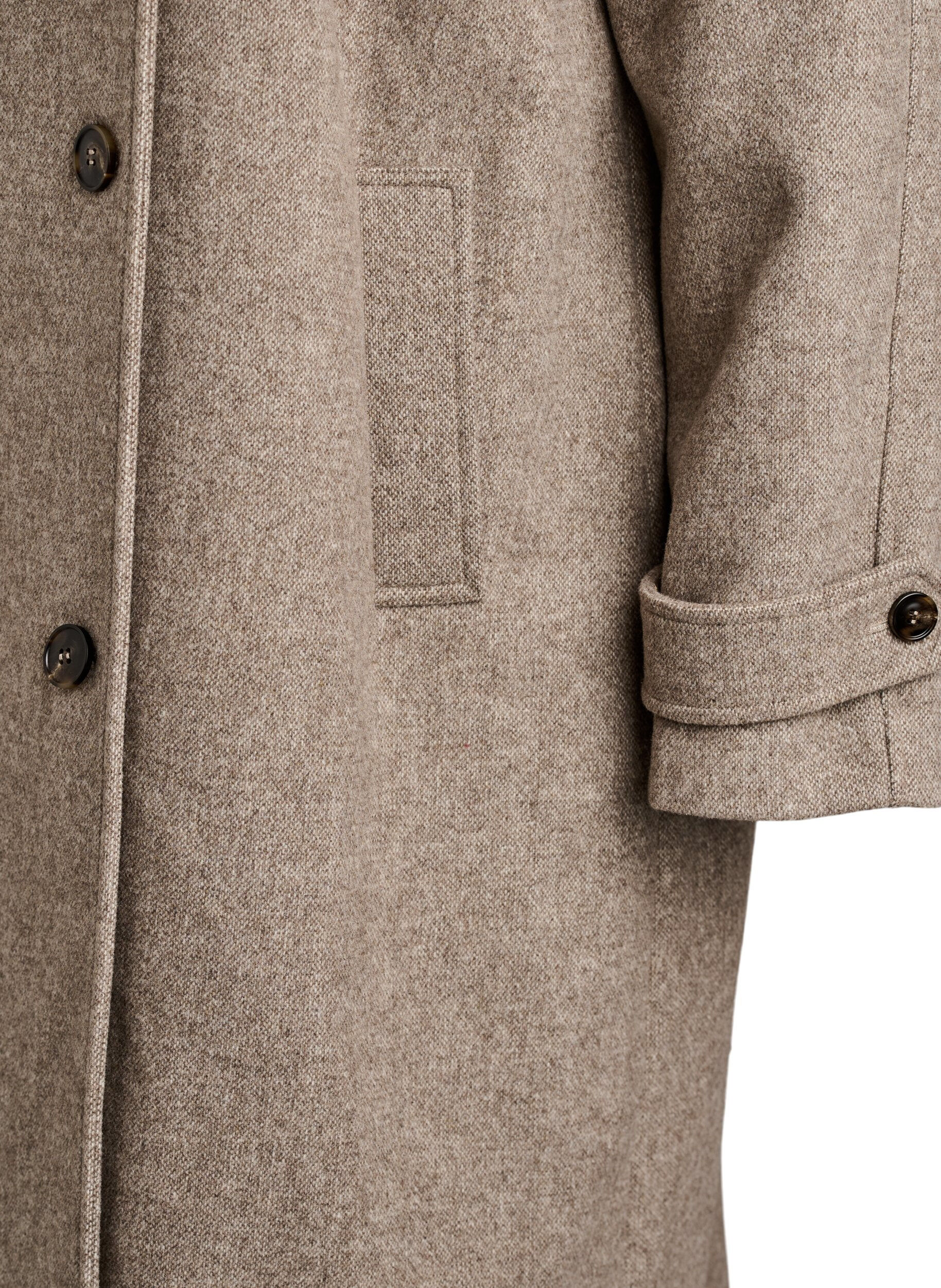 ZizziLanger Wollmantel mit hohem Kragen und doppelreihigem Design, Braun, Packshot image number 3
