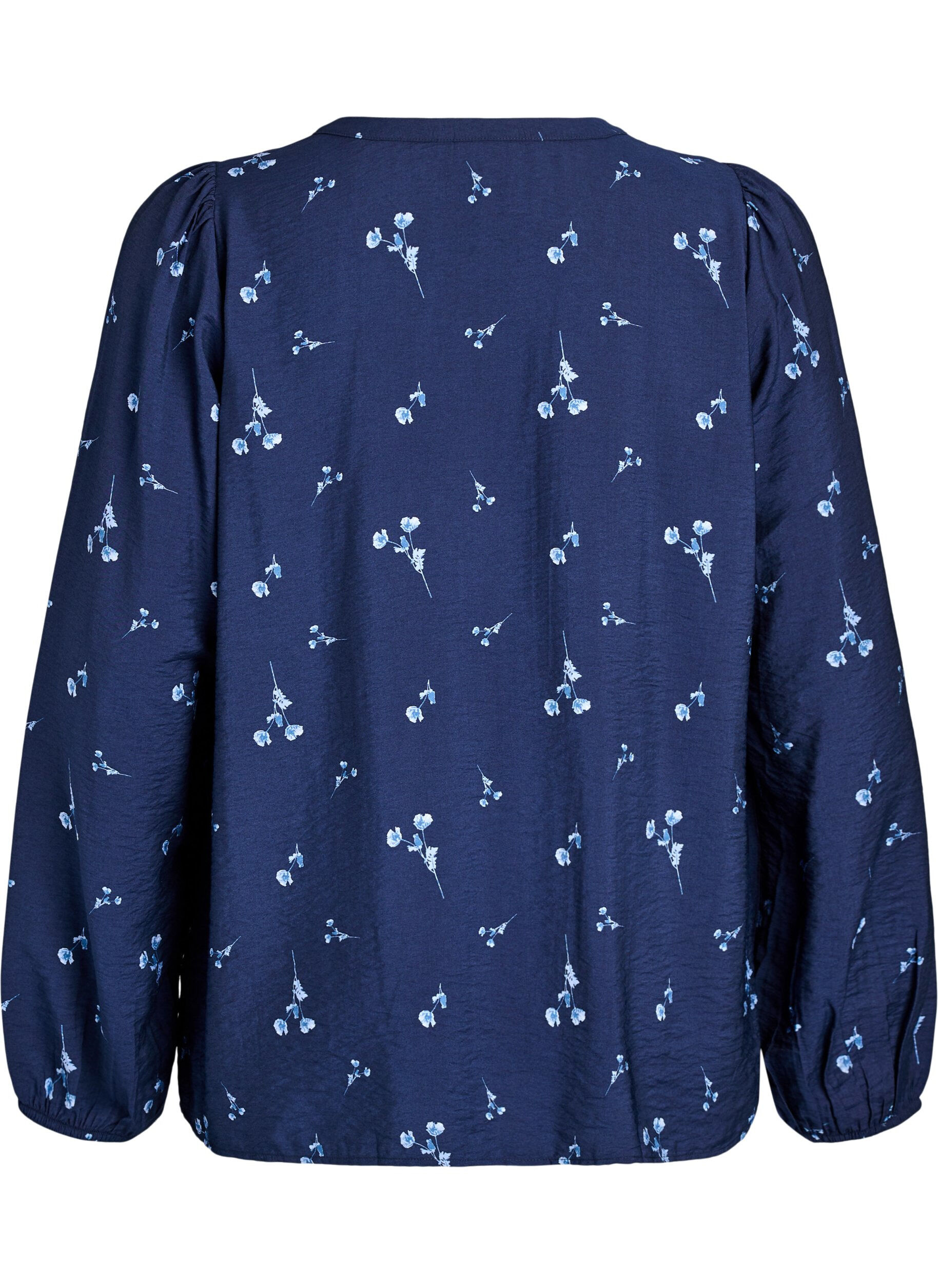 Zizzi Bluse mit Druckknopfverschluss und kleinen Blumen, Blau, Packshot image number 1