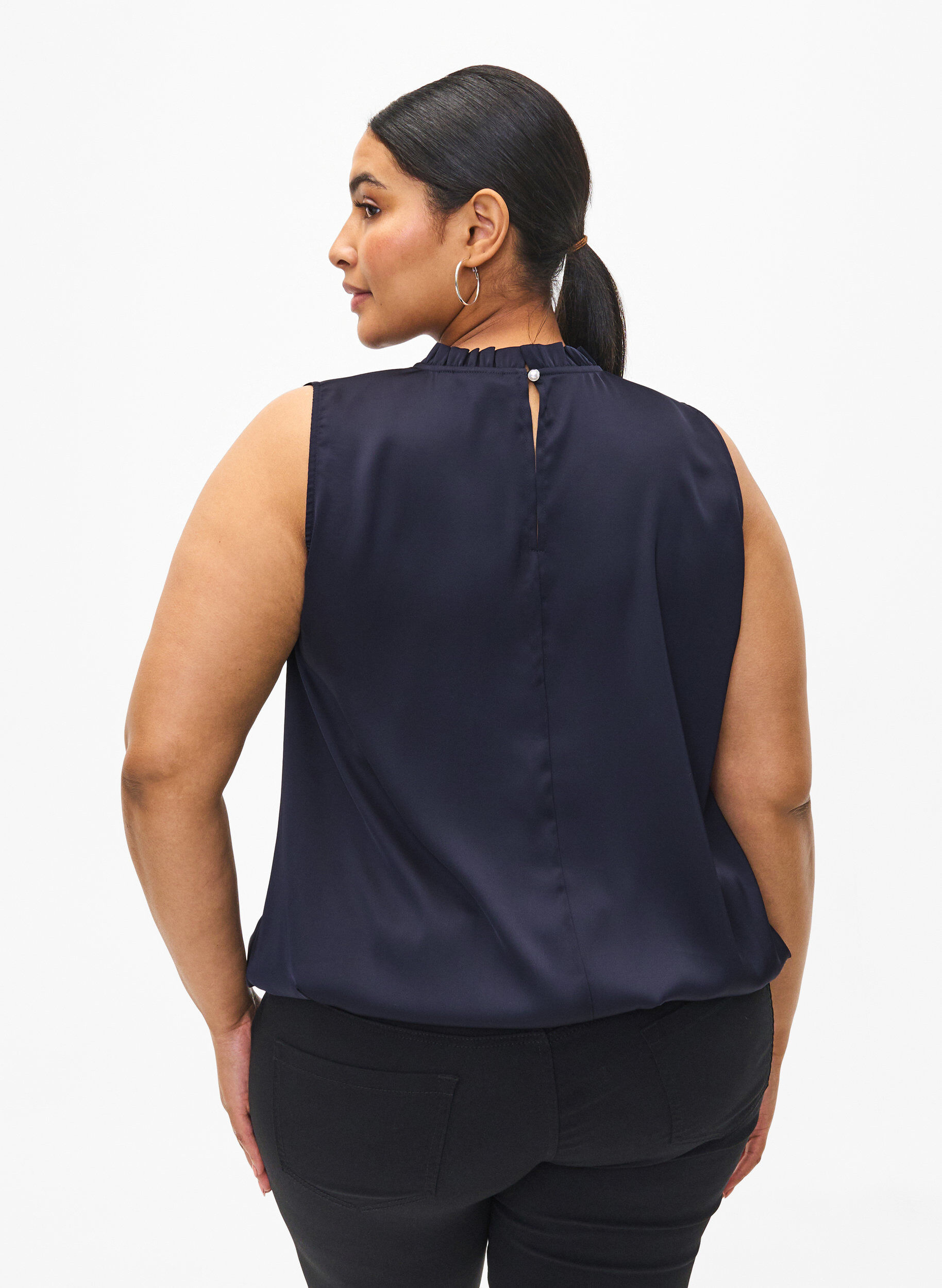 Zizzi &Auml;rmelloses Party-Top aus Satin, Night Sky, Model image number 1