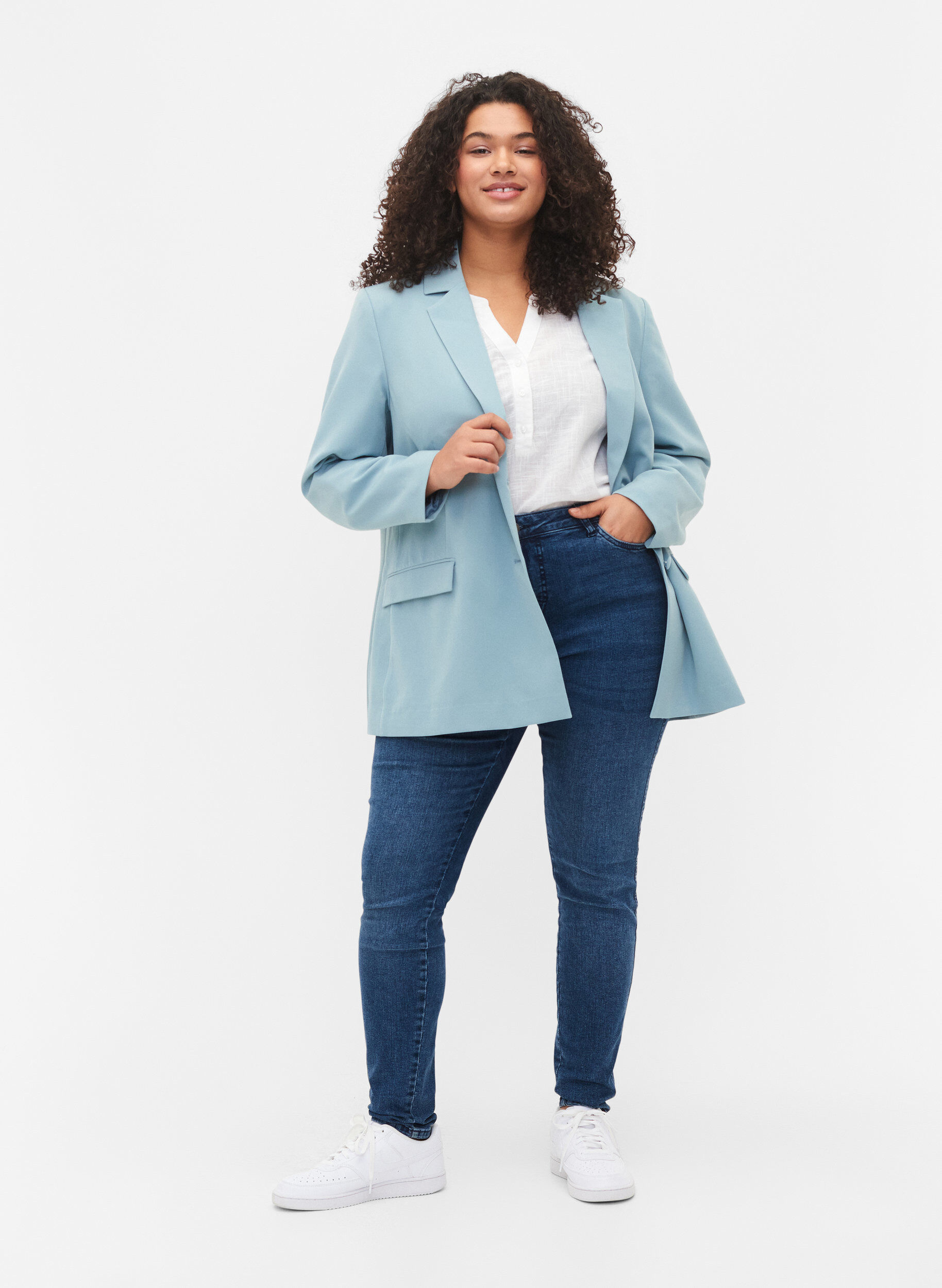 Zizzi Klassischer Blazer mit Knopfverschluss, Citadel, Model image number 2