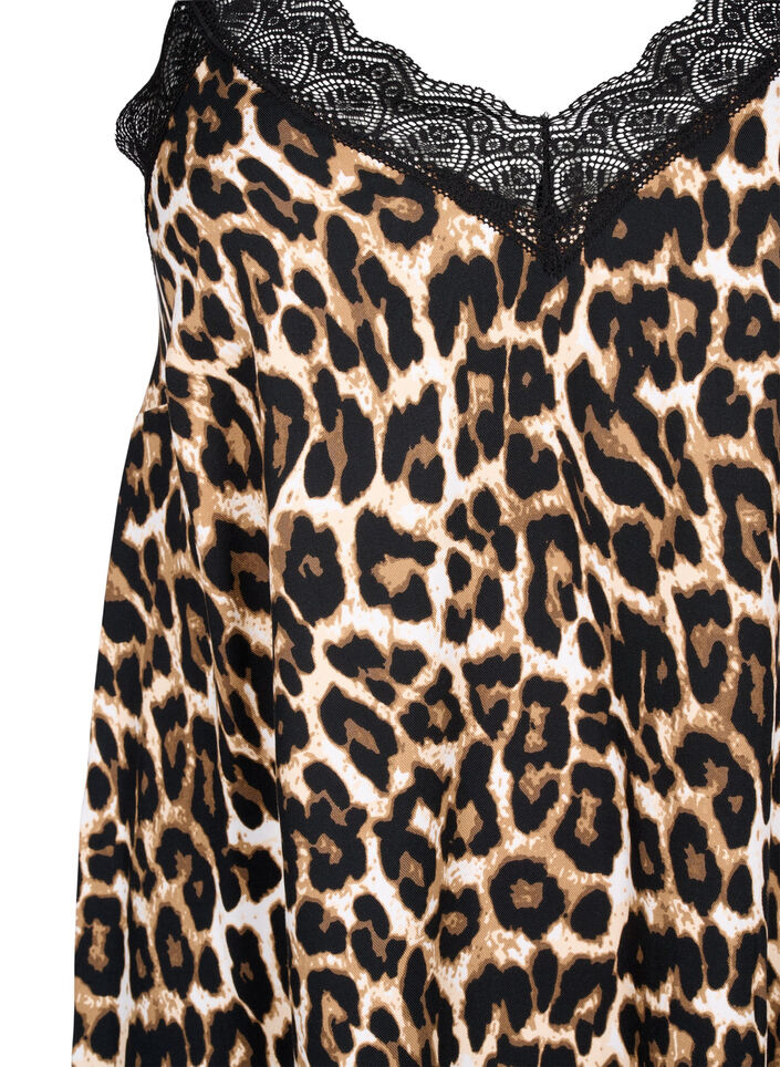 Trägerkleid aus Viskose mit Spitze, Leopard, Packshot image number 2