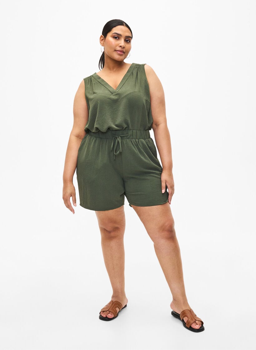 Kurze Hose mit Taschen und elastischem Bund, Gr&uuml;n, Model image number 1