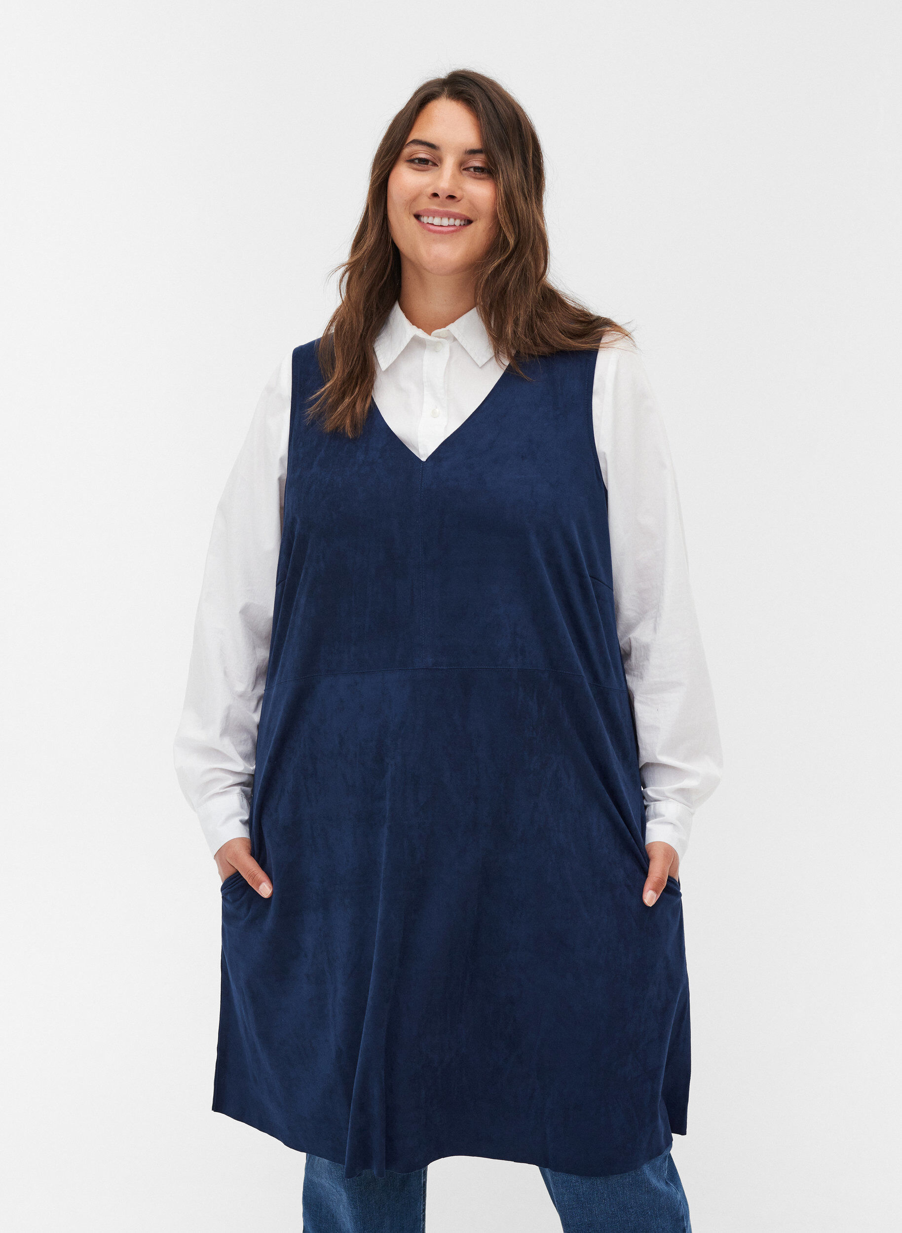 Zizzi &Auml;rmelloses Kleid mit A-Form, Dark Blue, Model image number 0