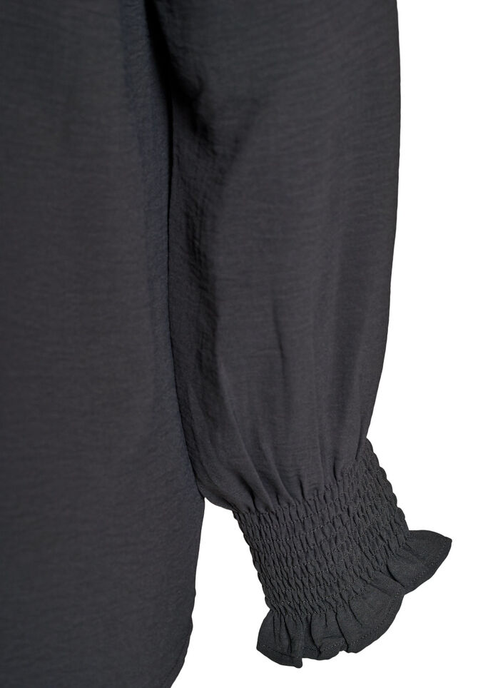 Bluse mit Smockb&uuml;ndchen und V-Ausschnitt, Grau, Packshot image number 3