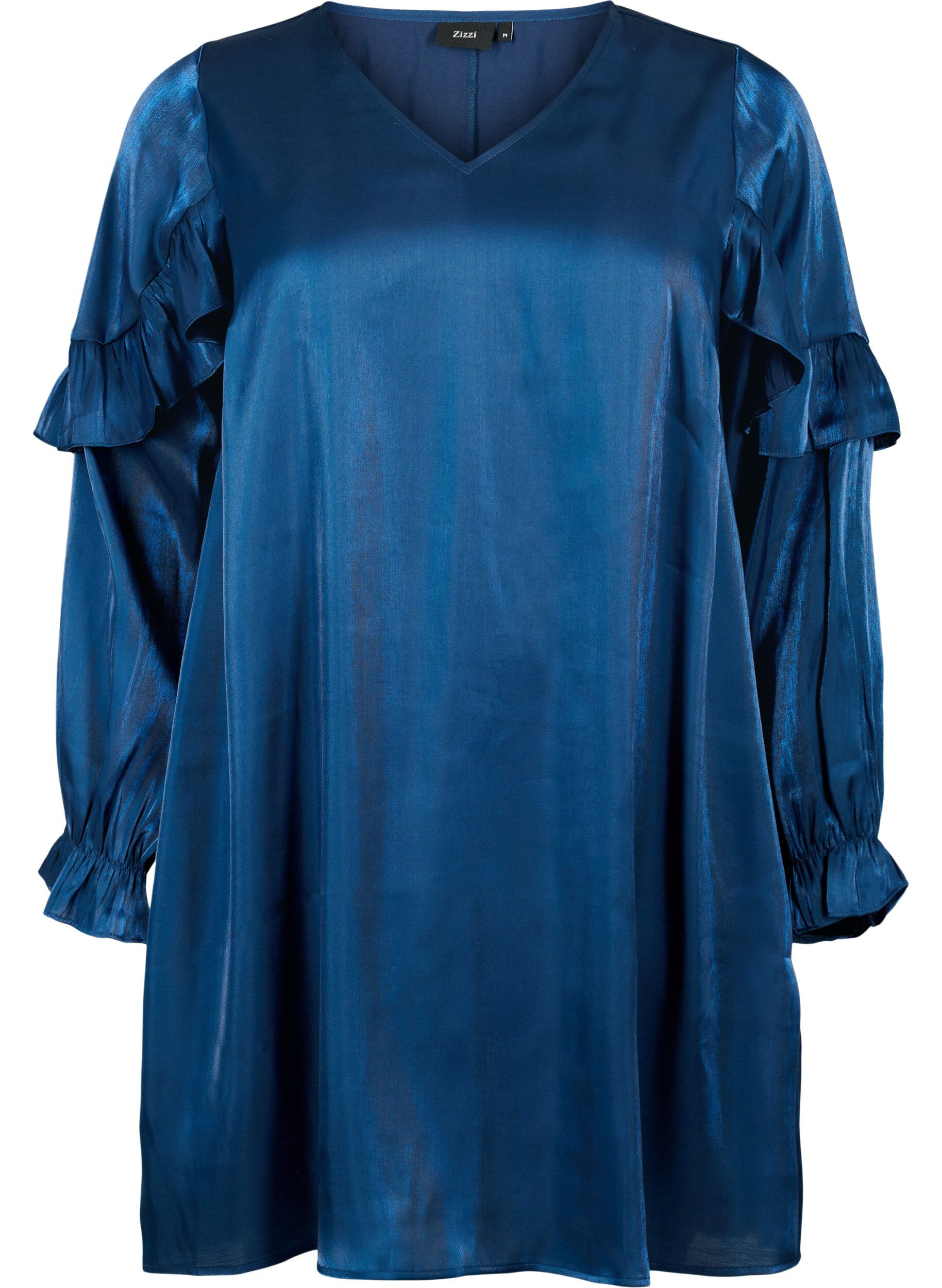 Zizzi Viskosekleid mit V-Ausschnitt und R&uuml;schen, Titan, Packshot image number 0