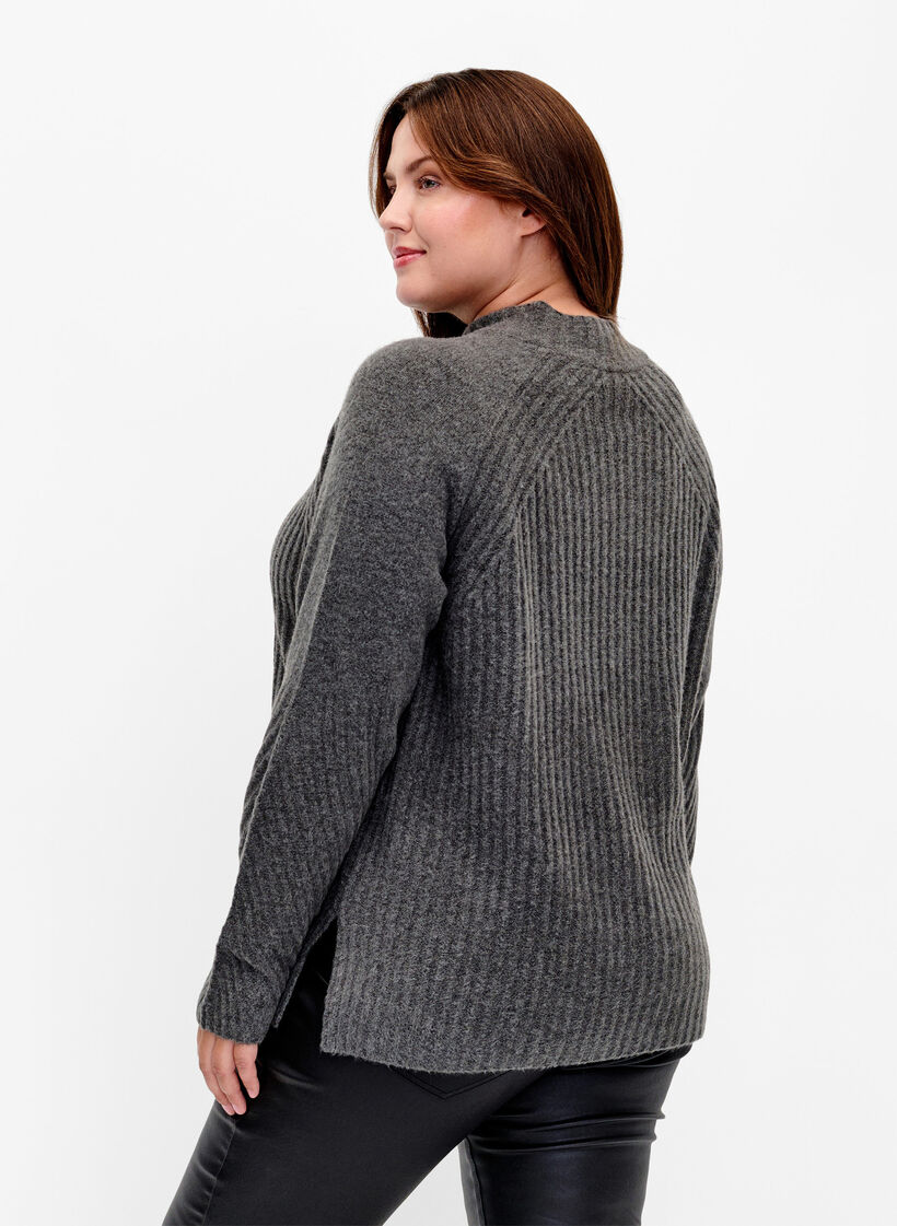 Rollkragenpullover mit Rippstruktur, Dark Grey Melange, Model image number 1