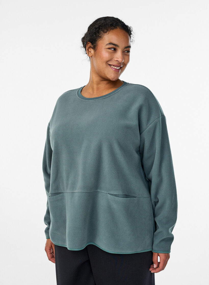Lockere Bluse aus Fleece mit Taschen, Grün, Model image number 0