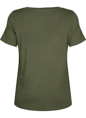 Viskose T-Shirt mit Ripp und V-Ausschnitt, Thyme, Packshot image number 1