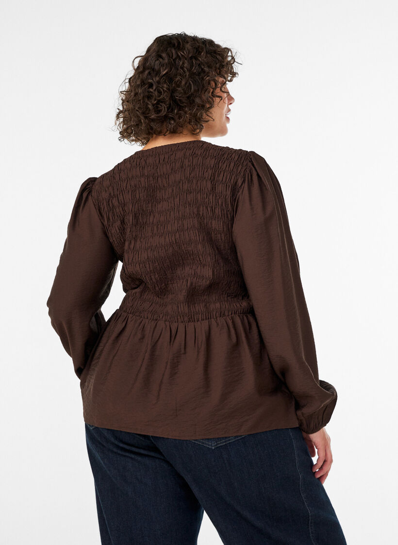 Bluse mit Puff und langen &Auml;rmeln, Braun, Model image number 2
