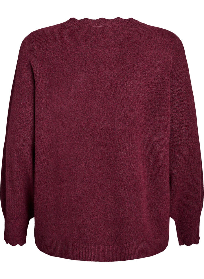 Strickbluse mit Wellenkante, Dunkles Bordeaux, Packshot image number 1