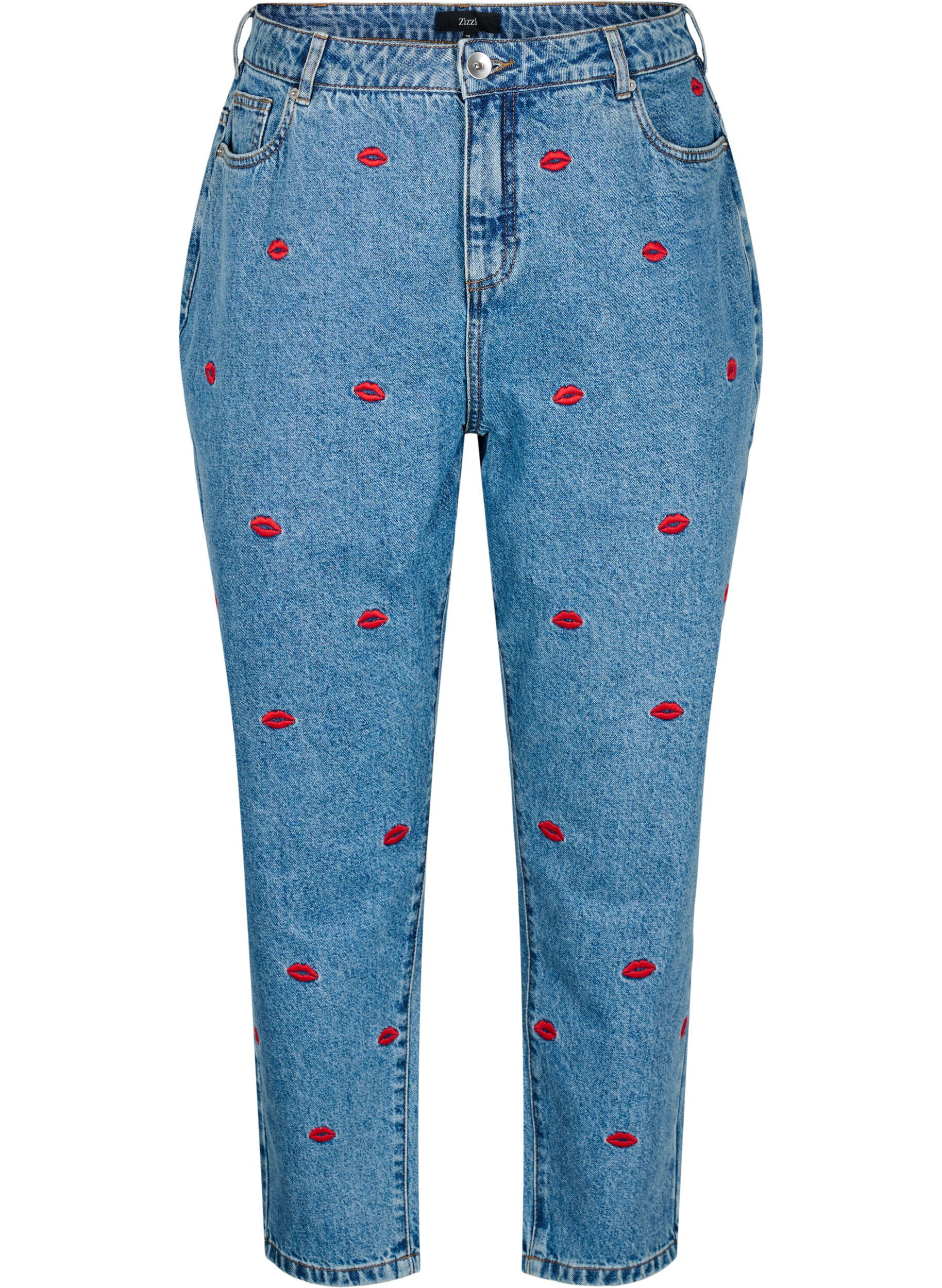 Zizzi Mille Mom Fit Jeans mit Stickerei, Blau, Packshot image number 0