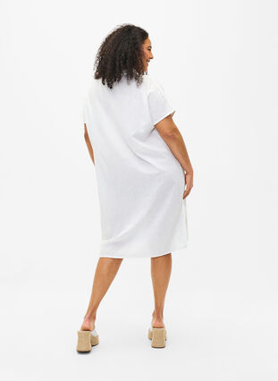Langes Hemd aus Baumwollmischung mit Leinen, Bright White, Model image number 1
